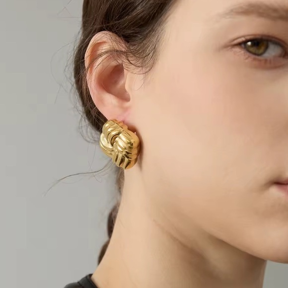 Bold Gold Woven Earrings | PVD Real Gold Plated Stainless Steel - Picture 4 of 11